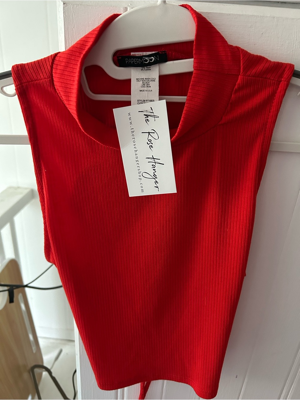 NWT PAPERMOON Ribbed Mock Neck Crop Top, Backless w/Tie Accents, Sleeveless